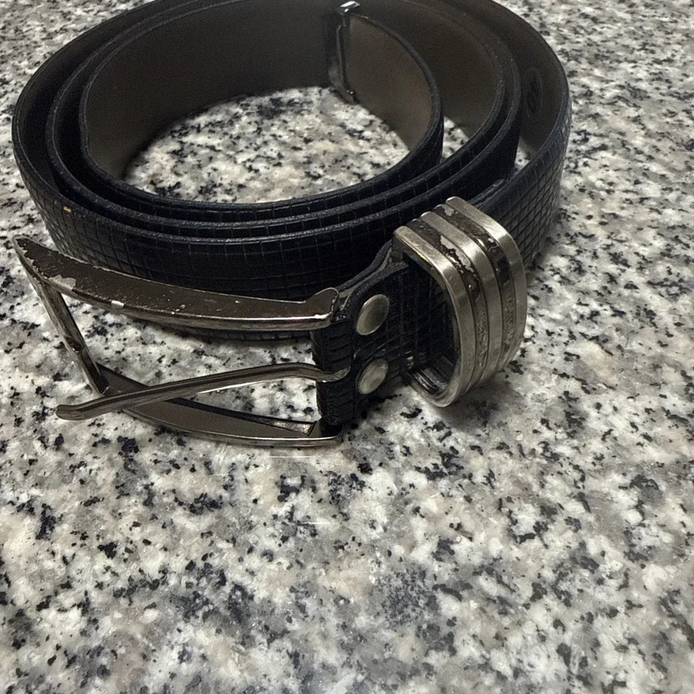 Giorgio Danieli Men's Genuine Italian Black‎ Leather Belt Size 40 Silver Buckle